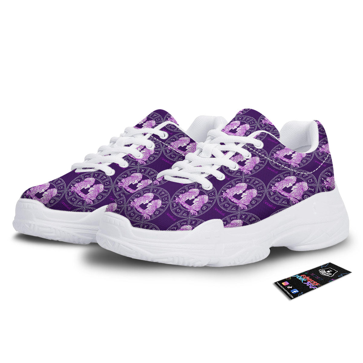 Zodiac Gemini Purple Print Pattern White Chunky Shoes-grizzshop