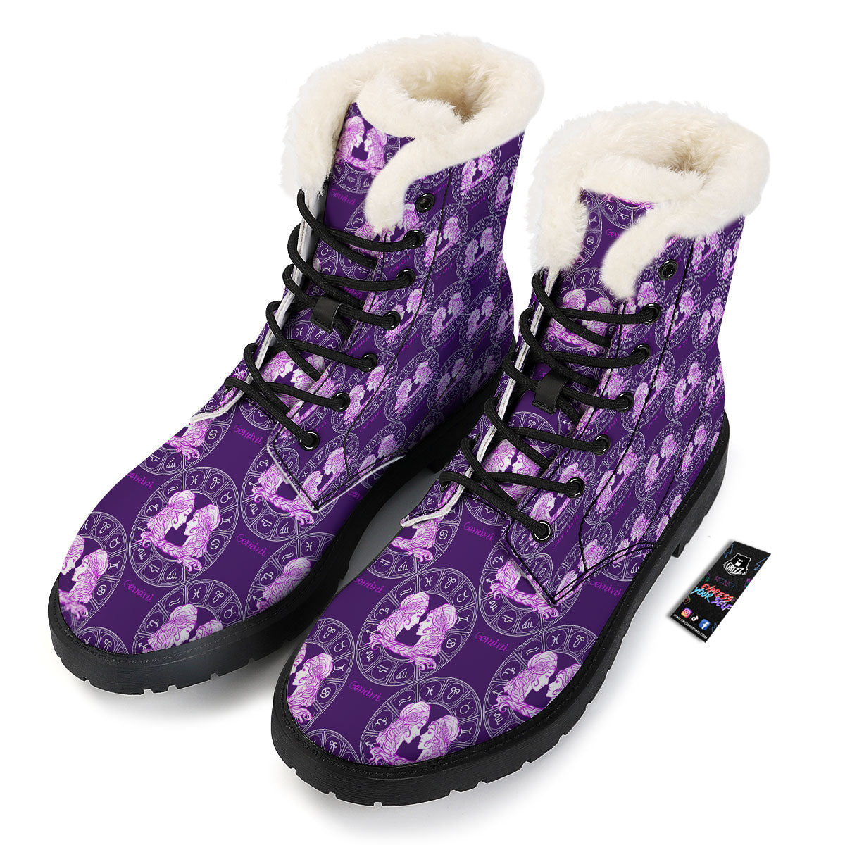 Zodiac Gemini Purple Print Pattern Winter Boots-grizzshop