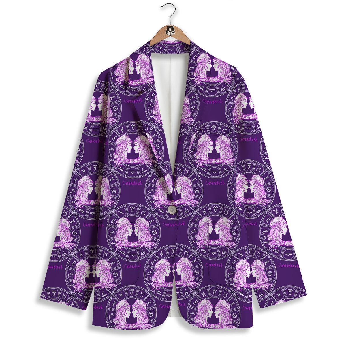 Zodiac Gemini Purple Print Pattern Women's Blazer-grizzshop