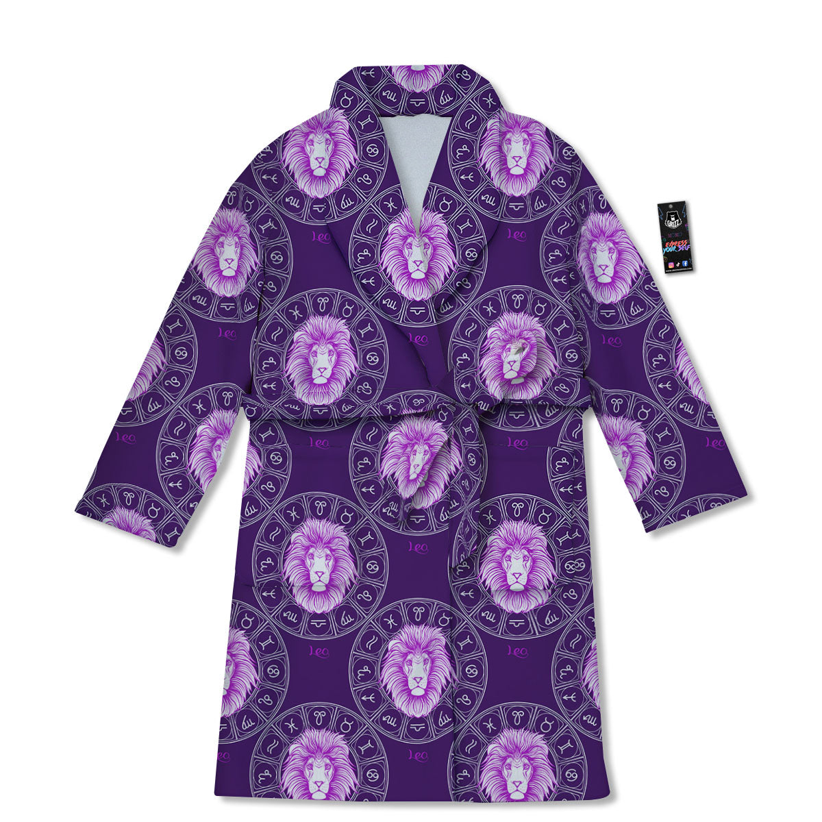 Zodiac Leo Purple Print Pattern Bathrobe-grizzshop