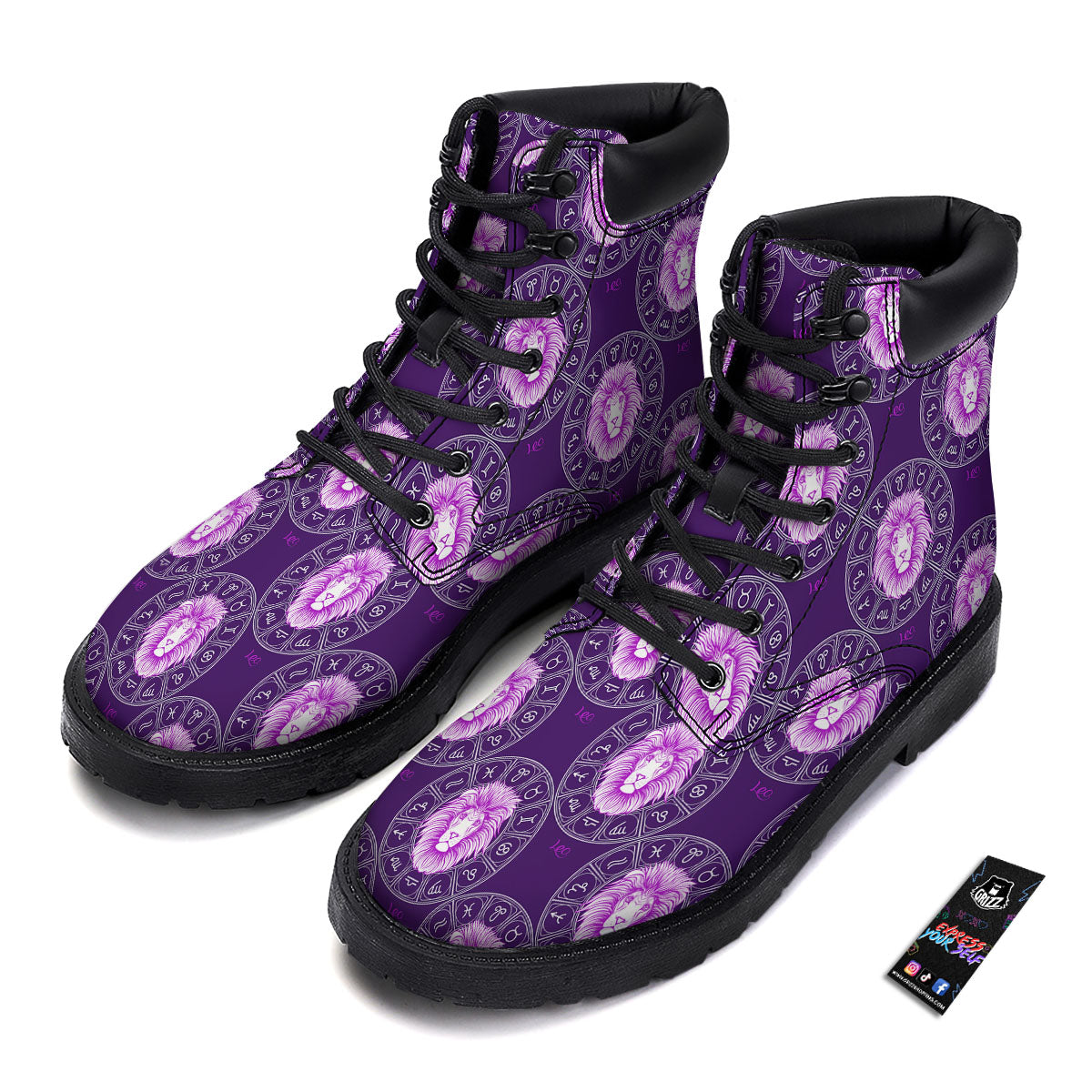 Zodiac Leo Purple Print Pattern Boots-grizzshop