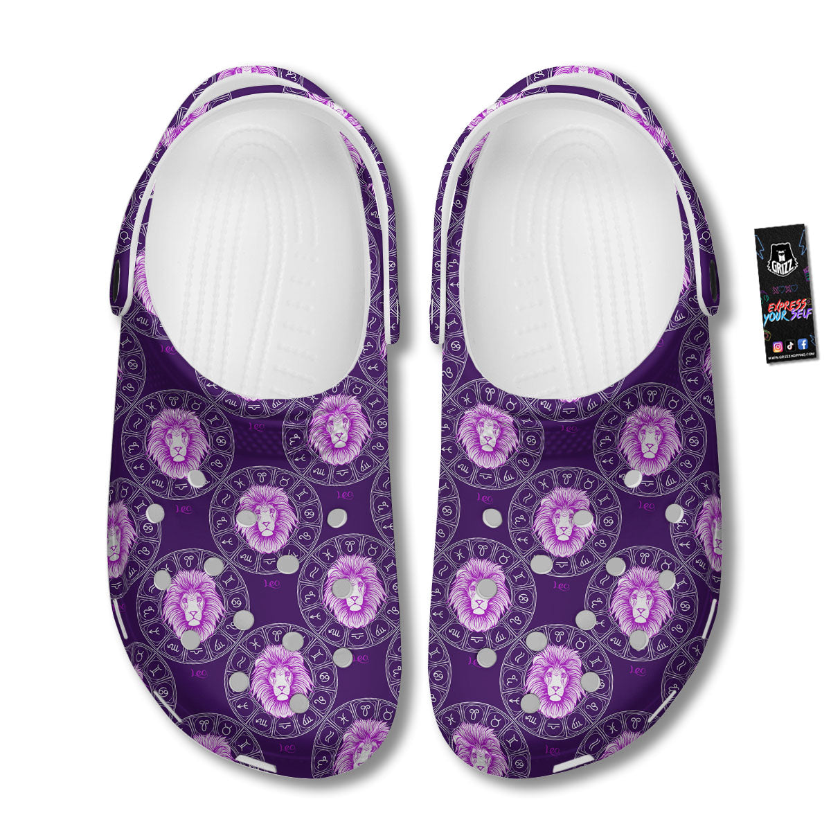 Zodiac Leo Purple Print Pattern Clog-grizzshop