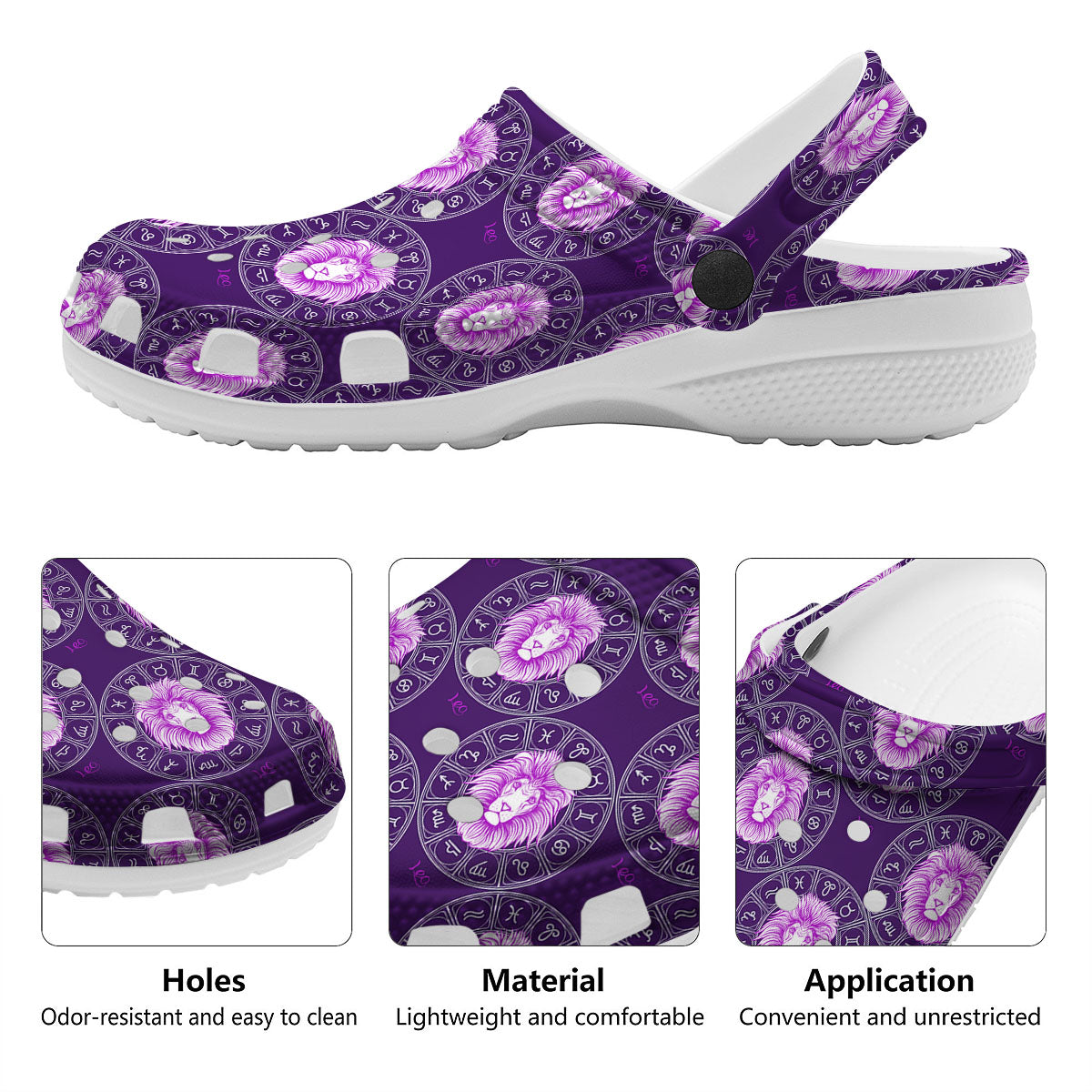 Zodiac Leo Purple Print Pattern Clog-grizzshop