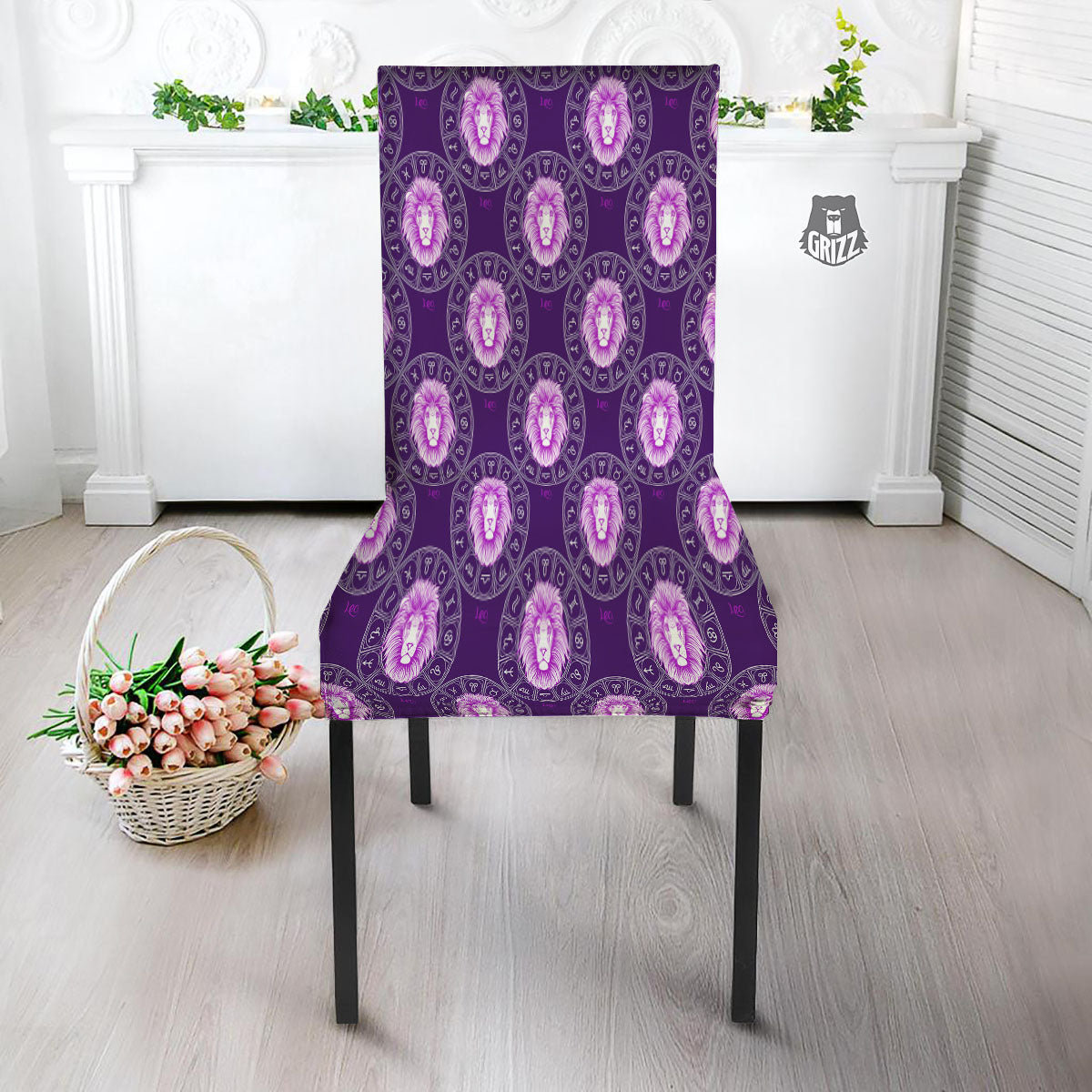 Zodiac Leo Purple Print Pattern Dining Chair Slipcover-grizzshop