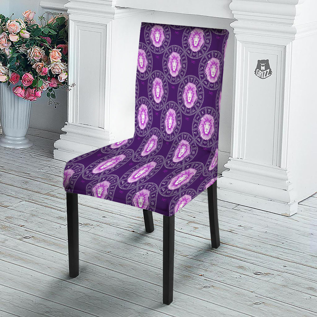 Zodiac Leo Purple Print Pattern Dining Chair Slipcover-grizzshop
