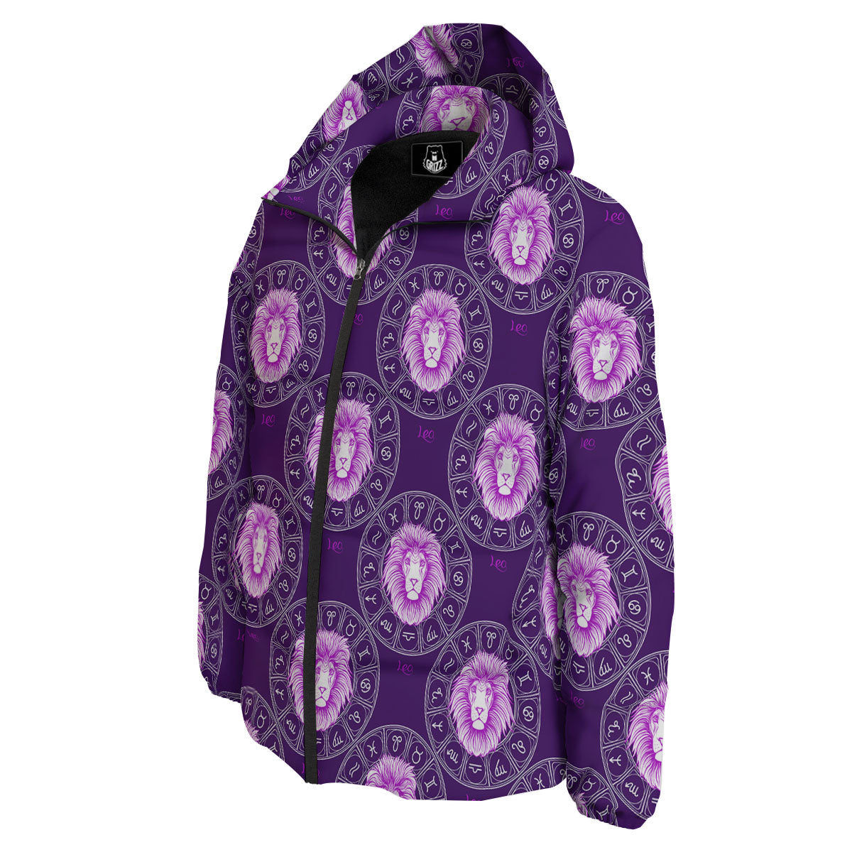 Zodiac Leo Purple Print Pattern Down Jacket-grizzshop
