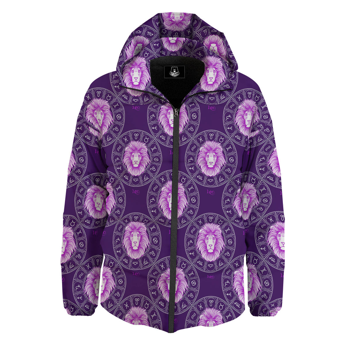 Zodiac Leo Purple Print Pattern Down Jacket-grizzshop
