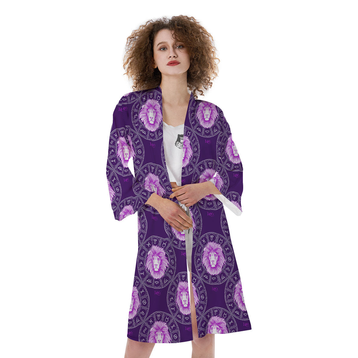 Zodiac Leo Purple Print Pattern Kimono-grizzshop