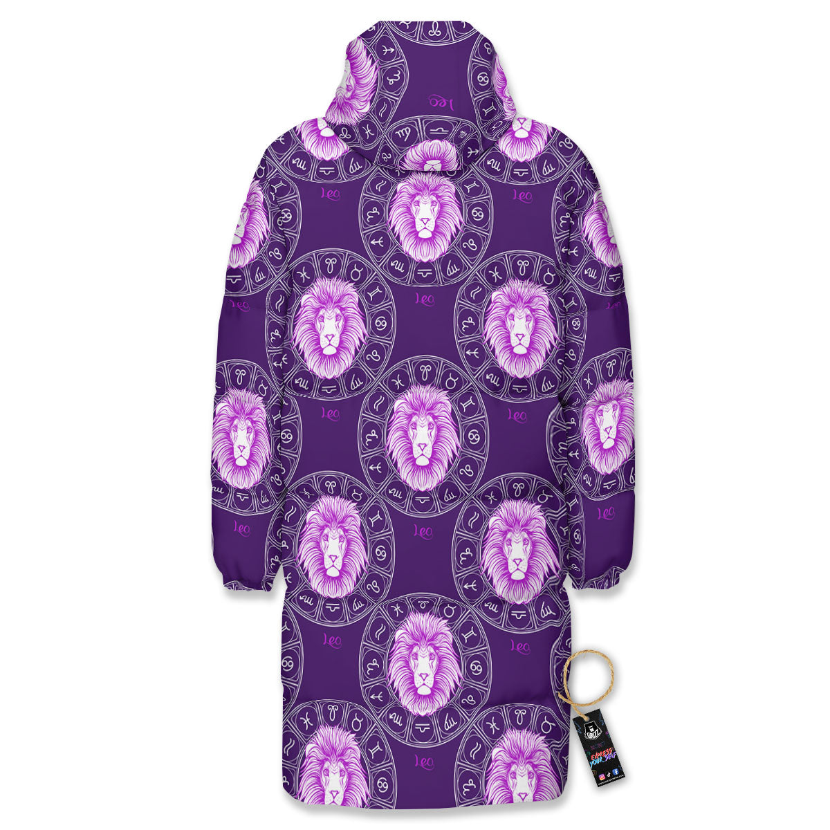 Zodiac Leo Purple Print Pattern Long Down Jacket-grizzshop