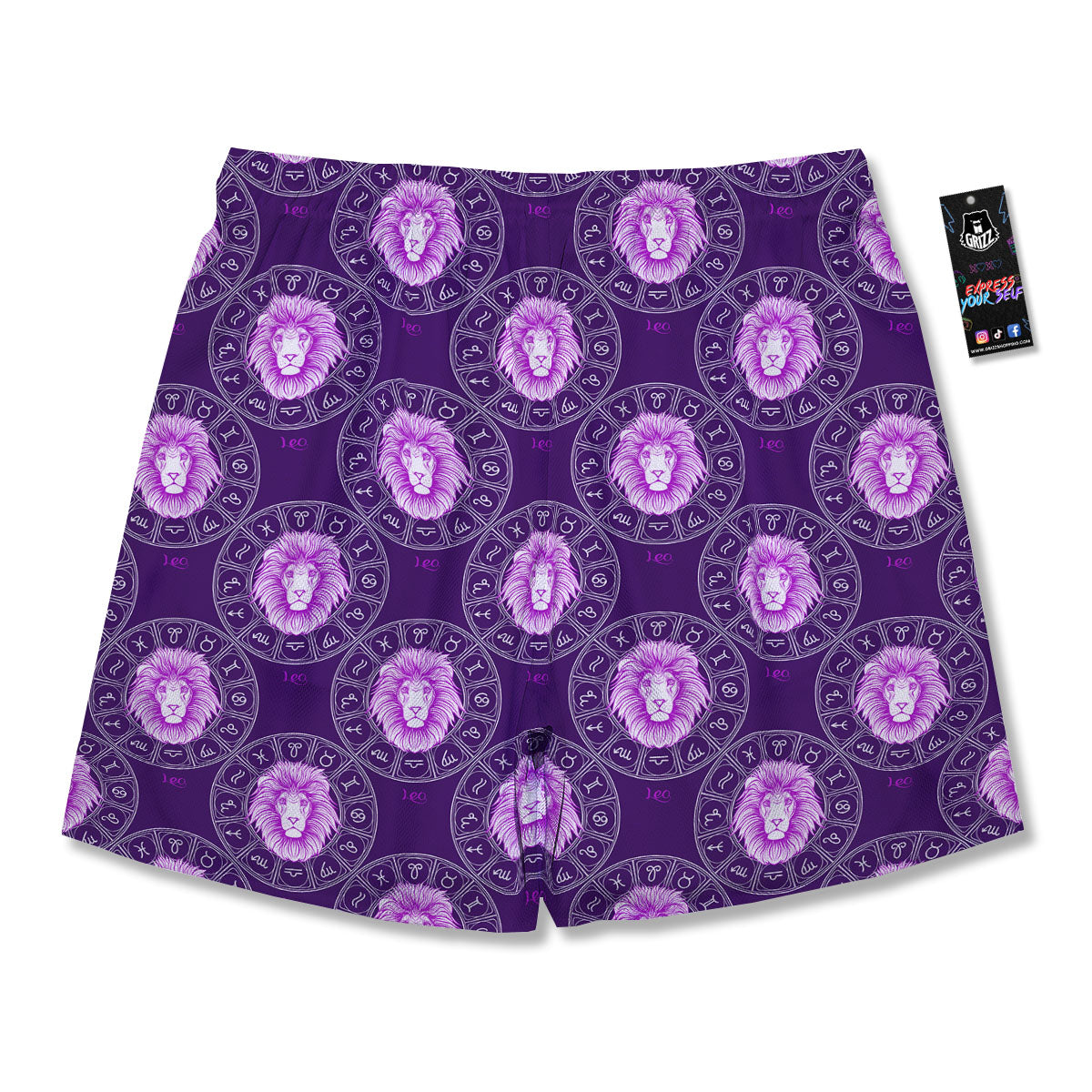 Zodiac Leo Purple Print Pattern Men's Running Shorts-grizzshop