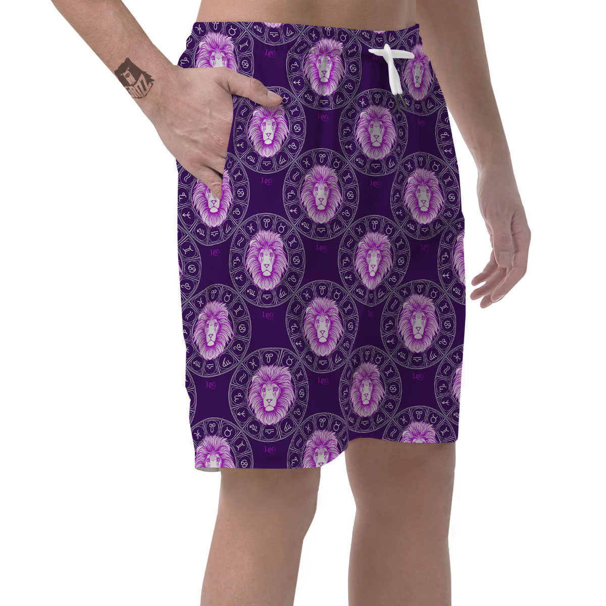 Zodiac Leo Purple Print Pattern Men's Shorts-grizzshop