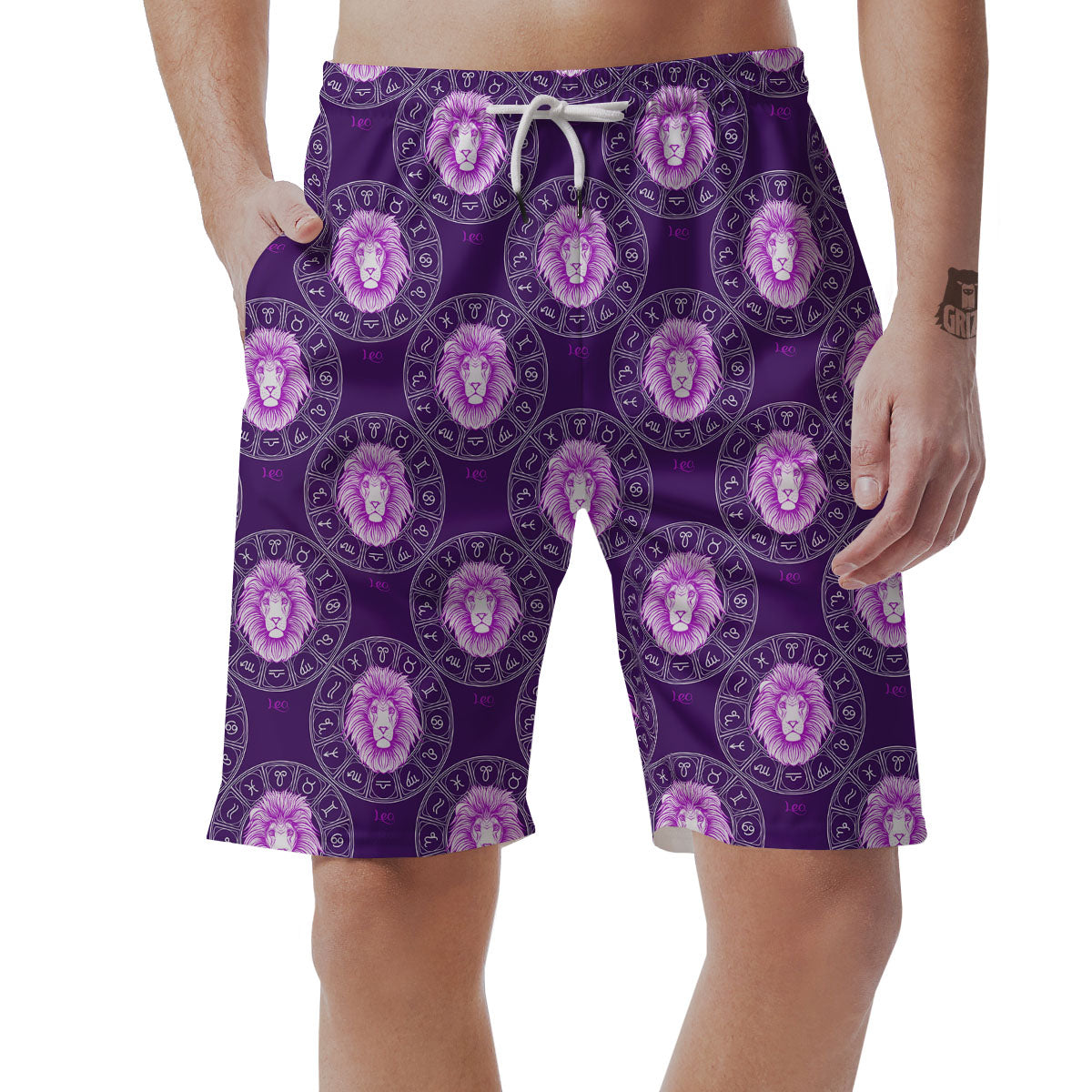 Zodiac Leo Purple Print Pattern Men's Shorts-grizzshop