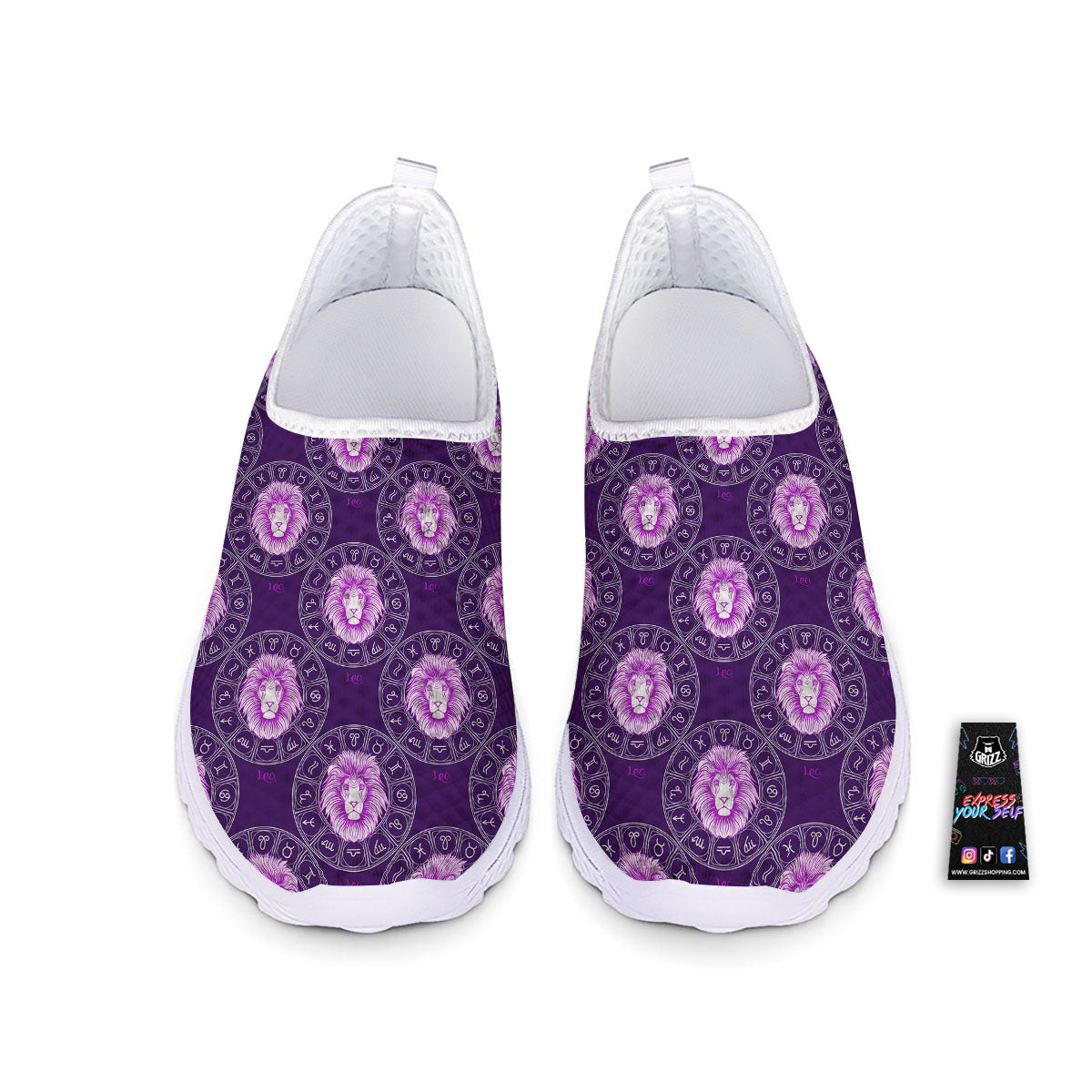 Zodiac Leo Purple Print Pattern Nurse Shoes-grizzshop