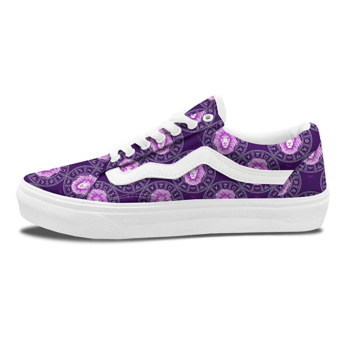 Zodiac Leo Purple Print Pattern Skate Shoes-grizzshop