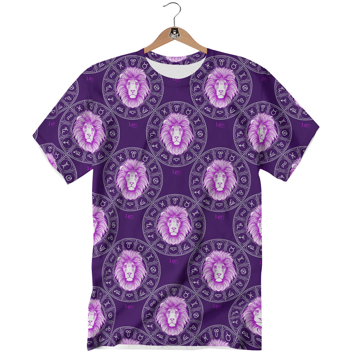 Zodiac Leo Purple Print Pattern T-Shirt-grizzshop