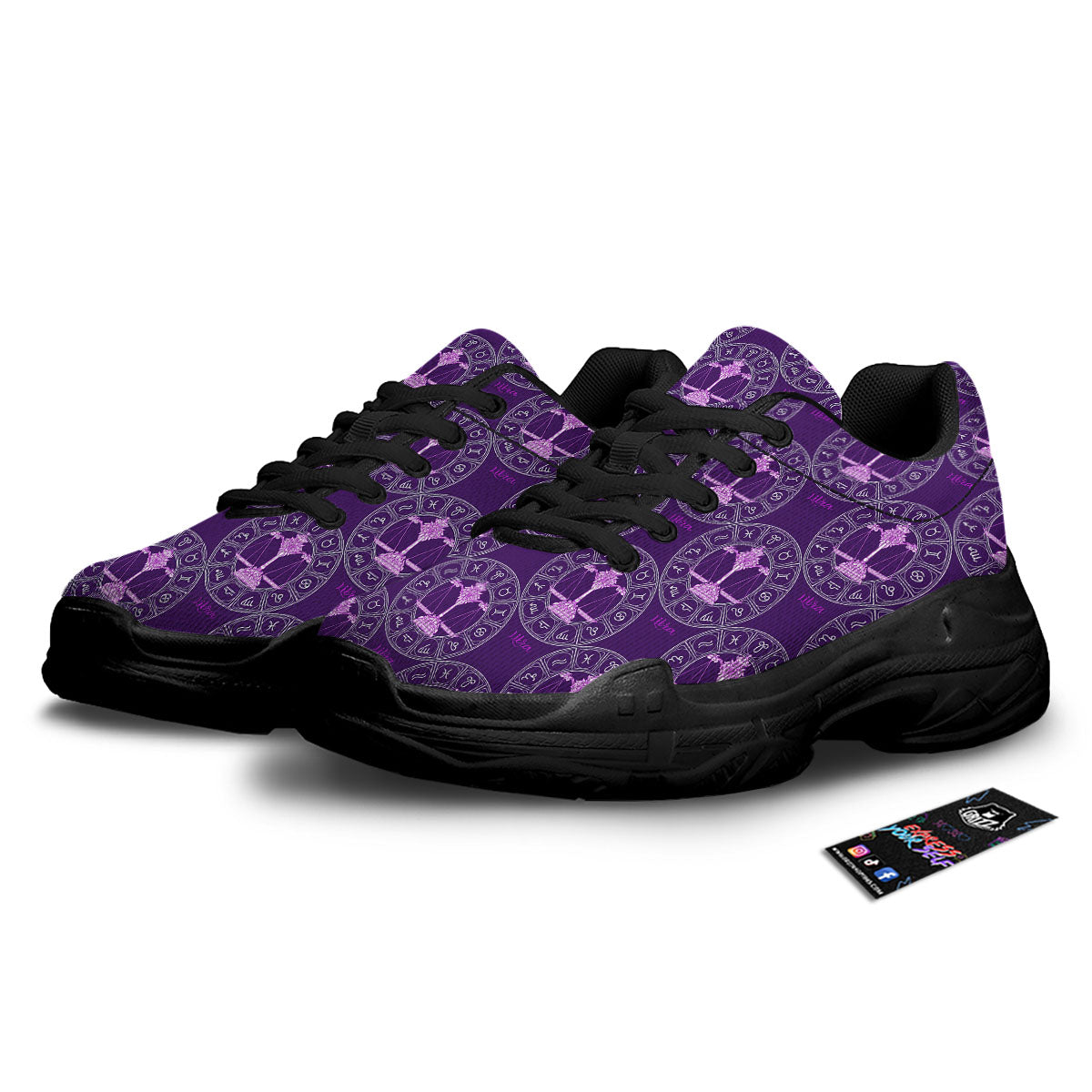 Zodiac Libra Purple Print Pattern Black Chunky Shoes-grizzshop