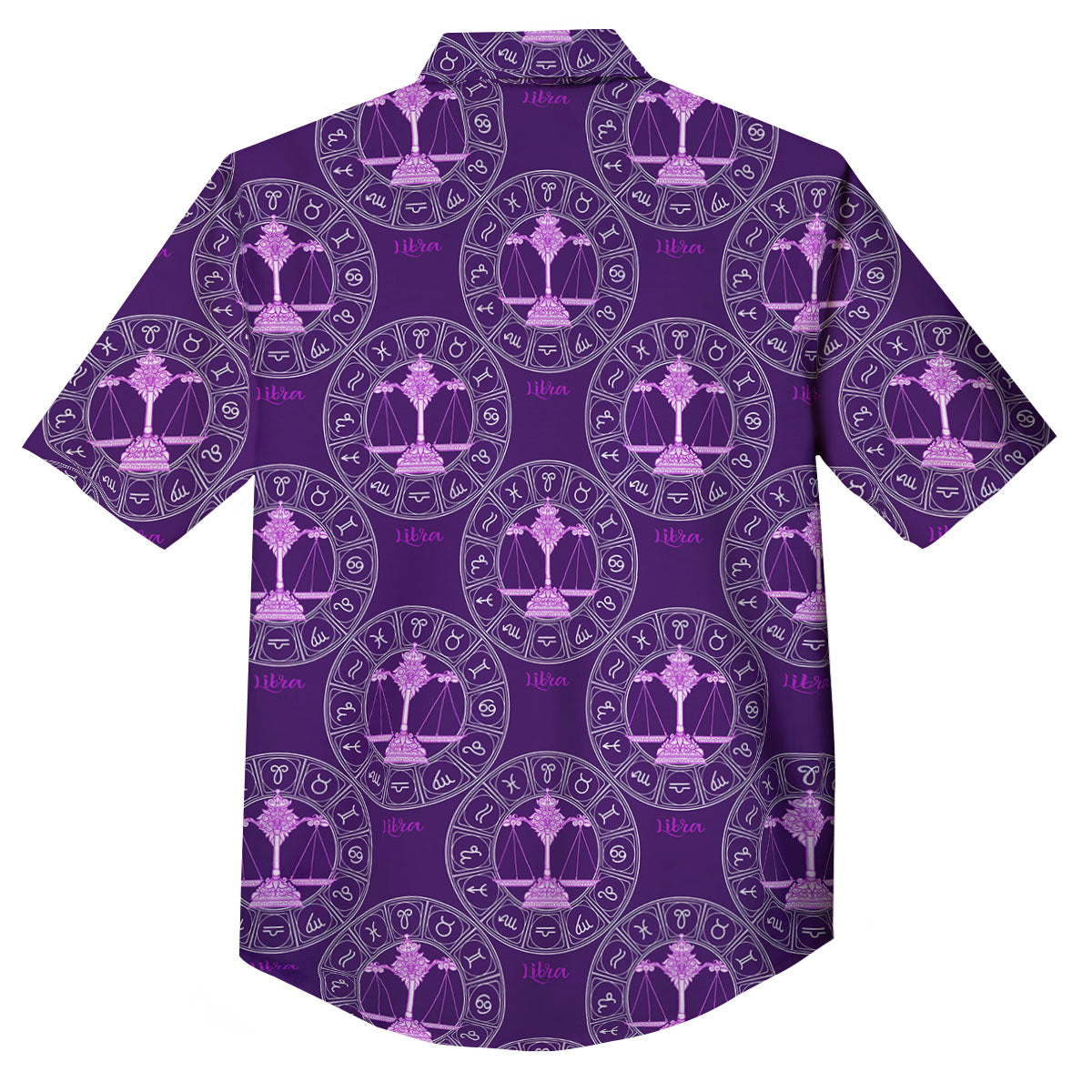 Zodiac Libra Purple Print Pattern Button Up Shirt-grizzshop