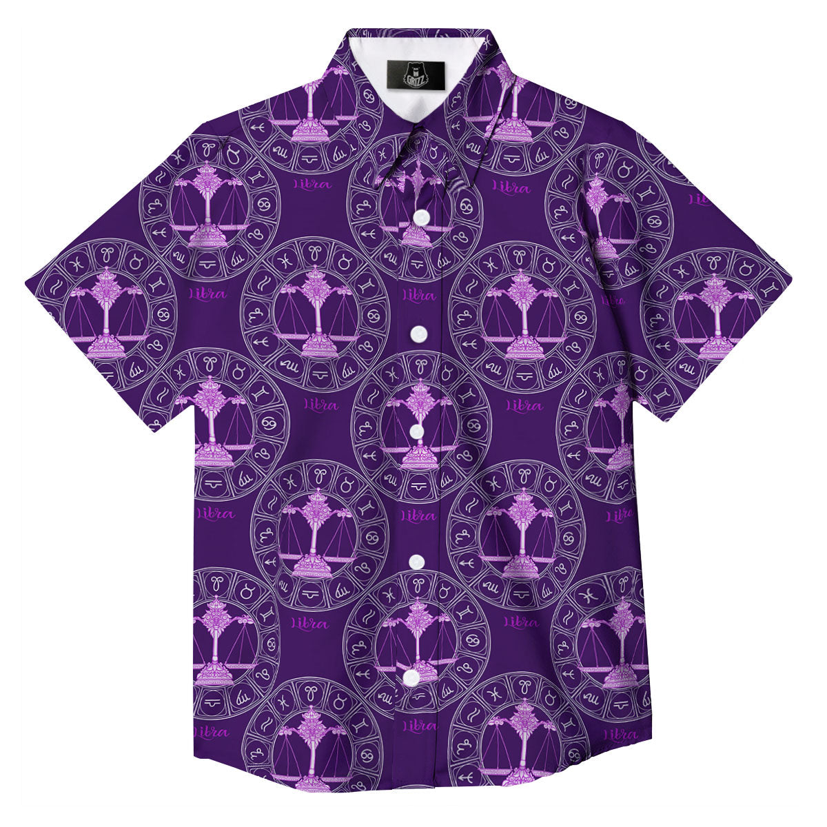Zodiac Libra Purple Print Pattern Button Up Shirt-grizzshop