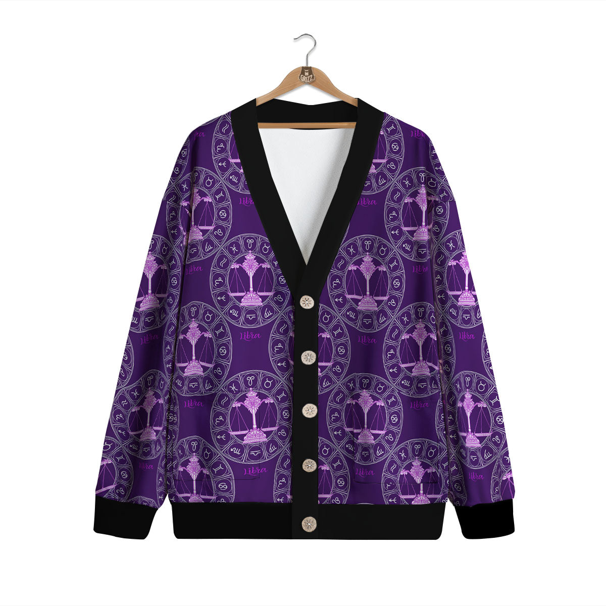 Zodiac Libra Purple Print Pattern Cardigan-grizzshop