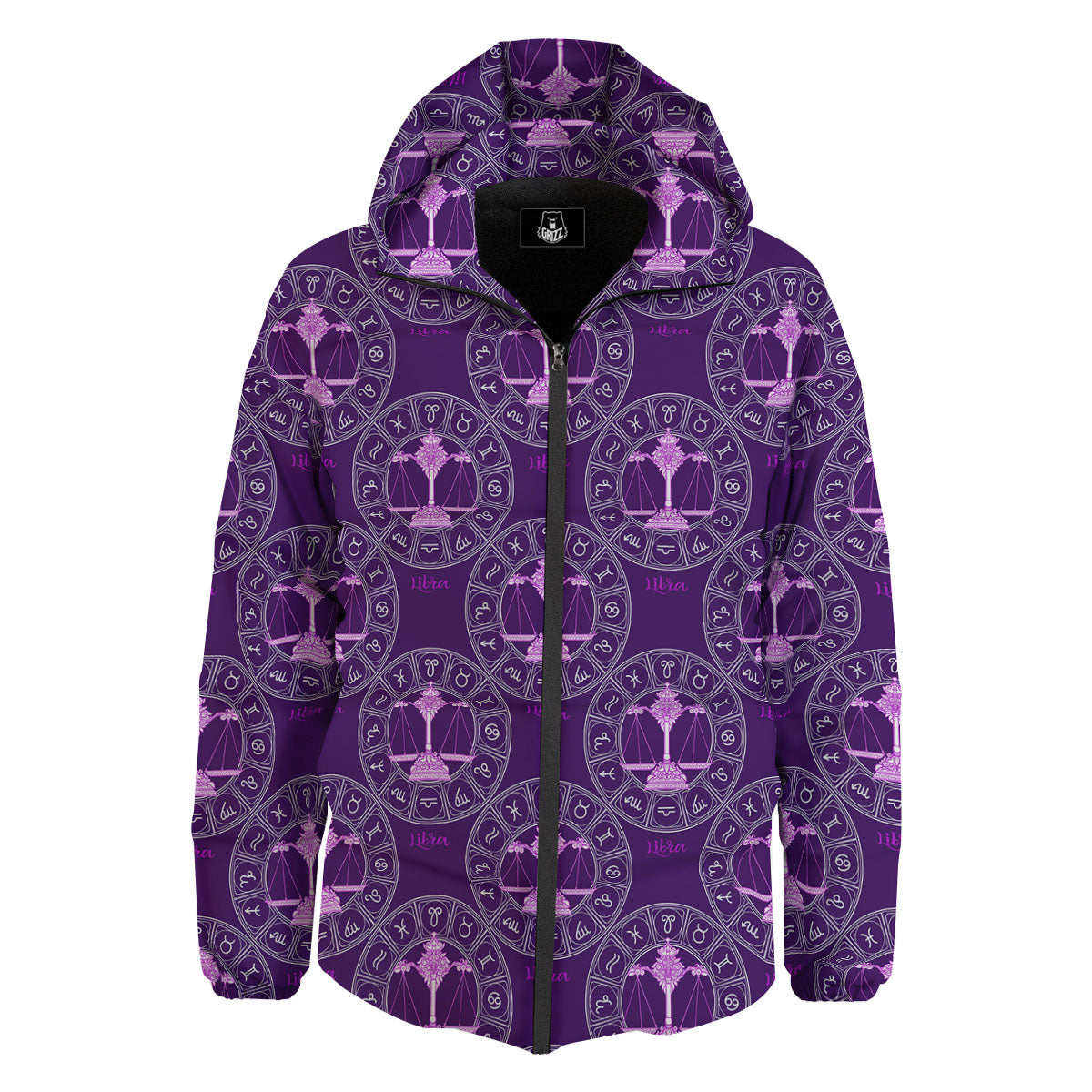 Zodiac Libra Purple Print Pattern Down Jacket-grizzshop