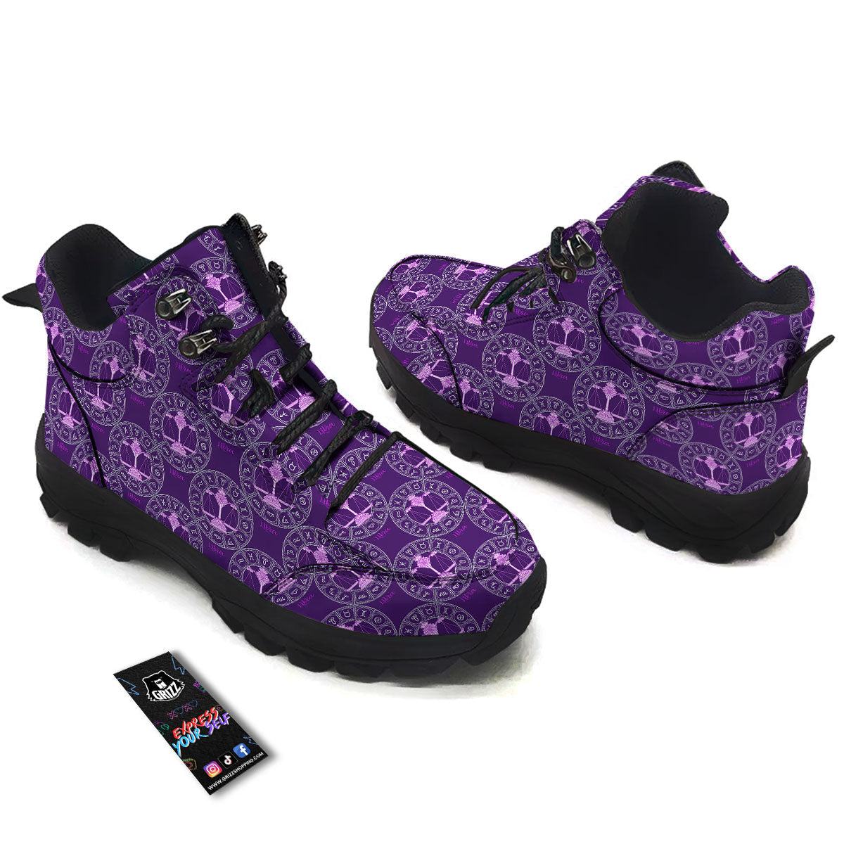 Zodiac Libra Purple Print Pattern Hiking Shoes-grizzshop