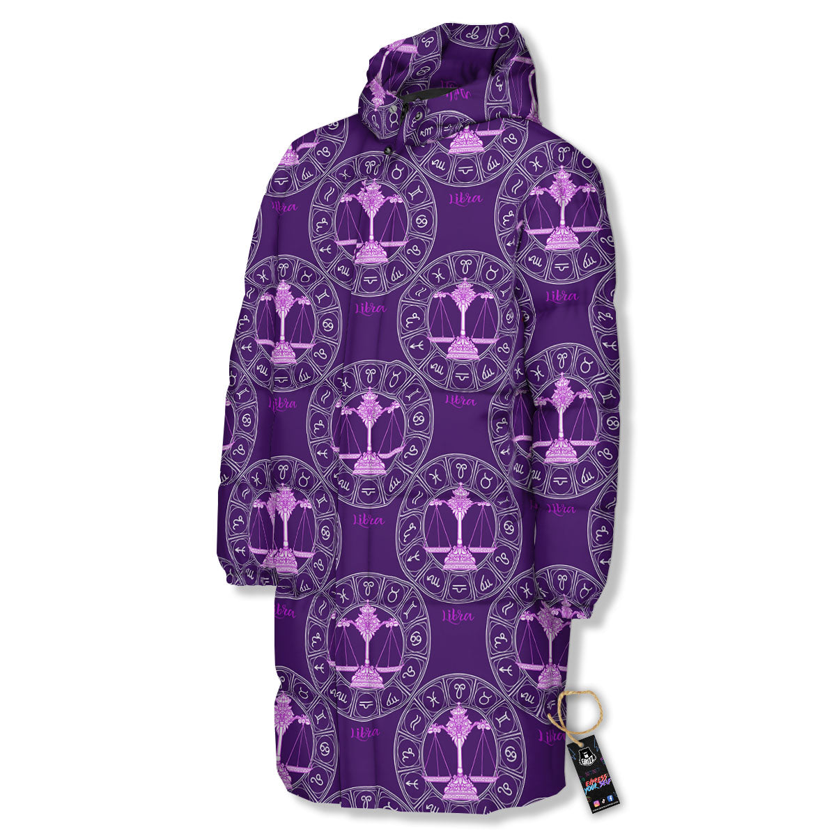 Zodiac Libra Purple Print Pattern Long Down Jacket-grizzshop