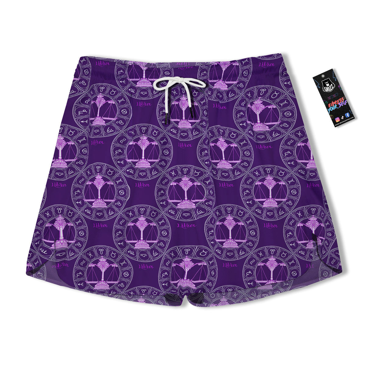 Zodiac Libra Purple Print Pattern Men's Running Shorts-grizzshop