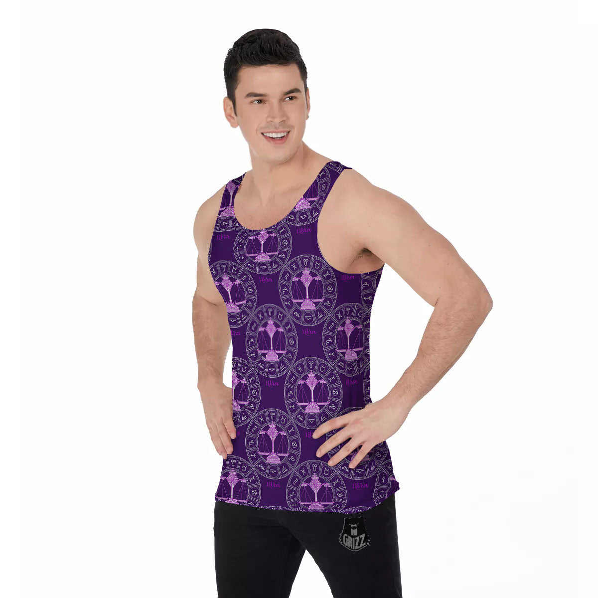 Zodiac Libra Purple Print Pattern Men's Tank Top-grizzshop