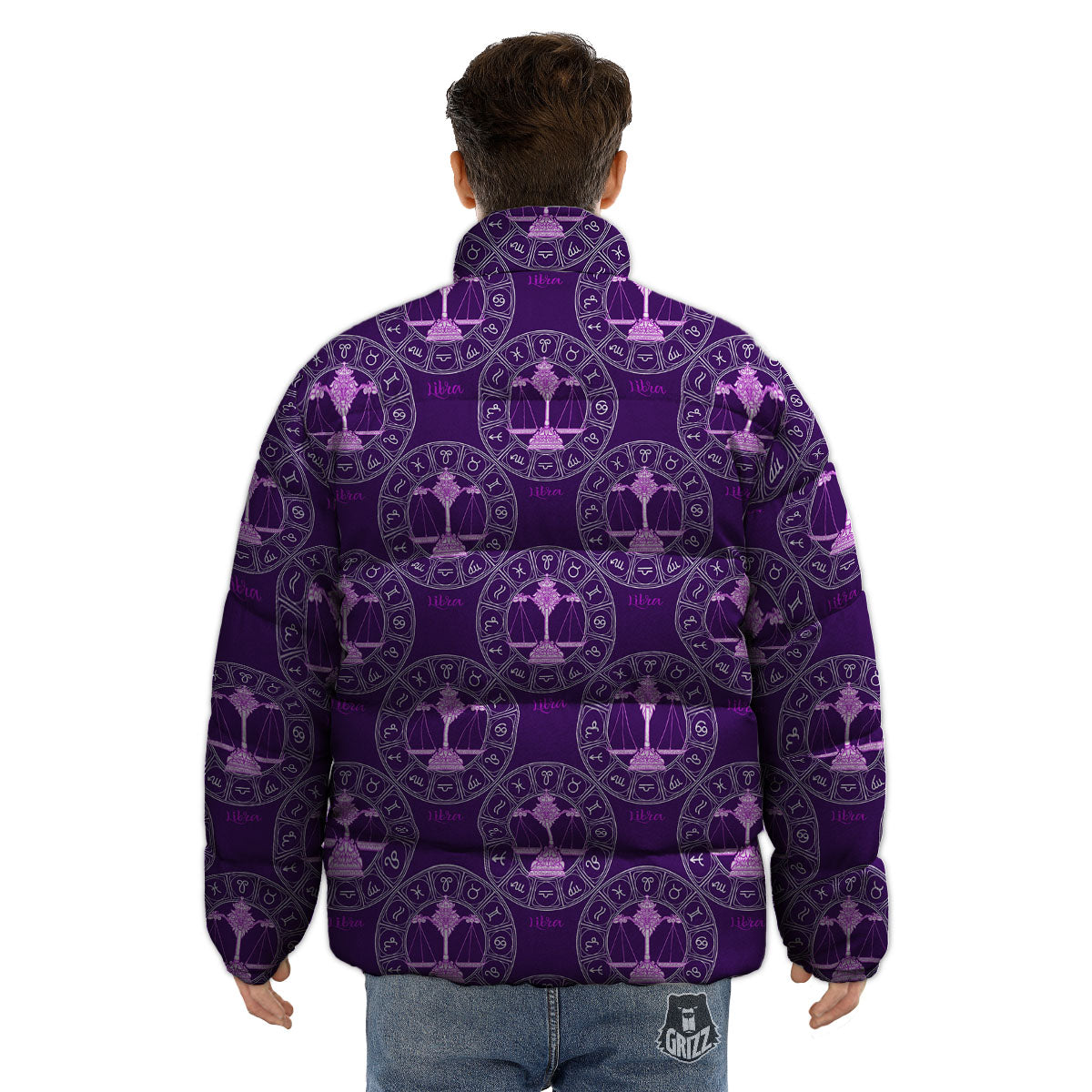 Zodiac Libra Purple Print Pattern Puffer Jacket-grizzshop