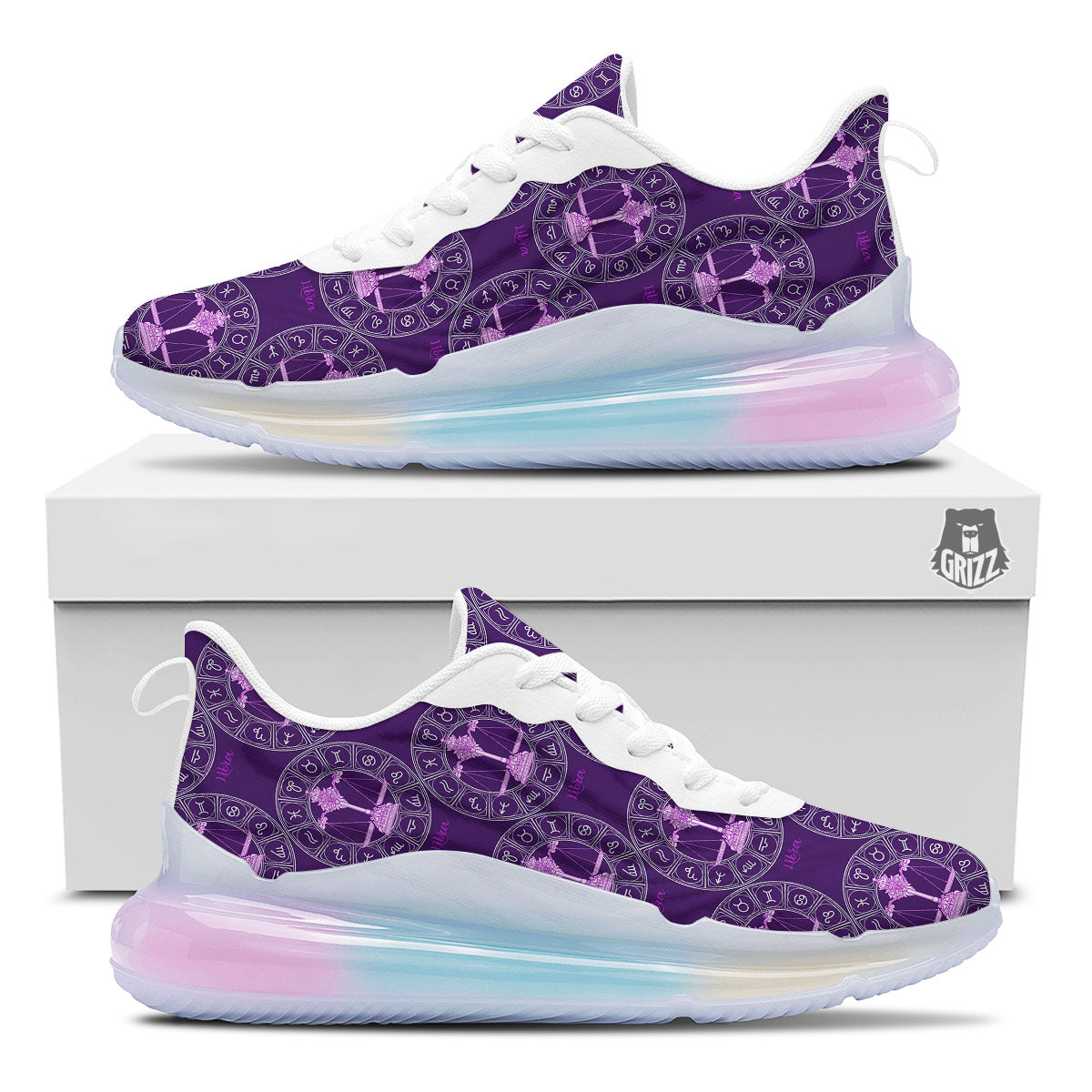 Zodiac Libra Purple Print Pattern Running Sneakers-grizzshop