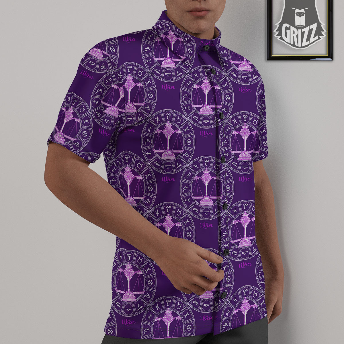 Zodiac Libra Purple Print Pattern Untucked Shirts-grizzshop