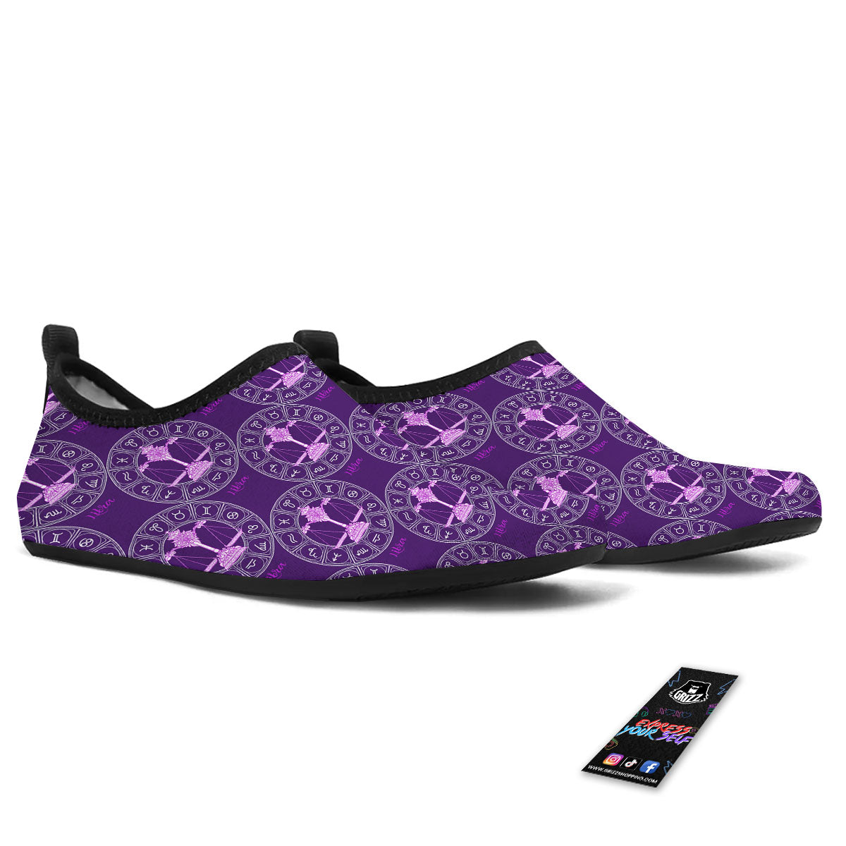 Zodiac Libra Purple Print Pattern Water Shoes-grizzshop