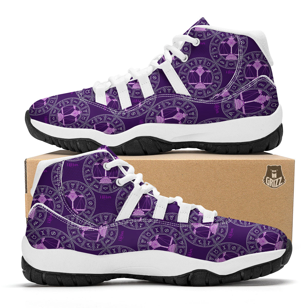 Zodiac Libra Purple Print Pattern White Bball Shoes-grizzshop