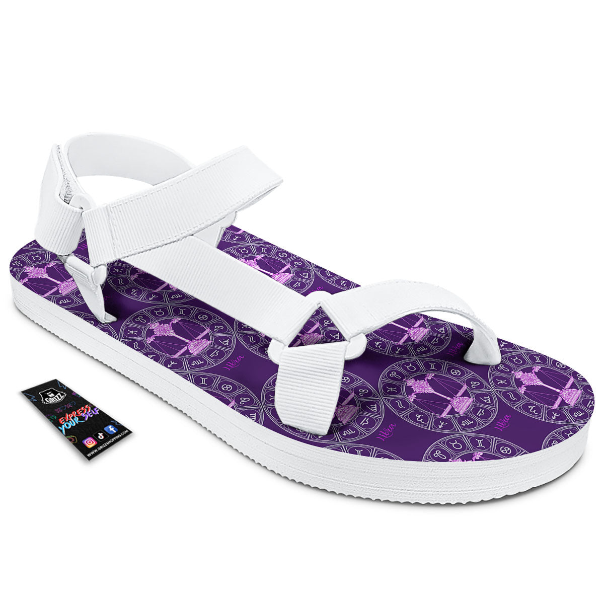 Zodiac Libra Purple Print Pattern White Open Toe Sandals-grizzshop