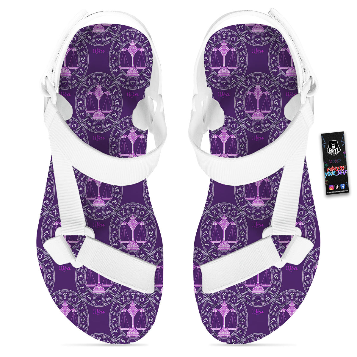 Zodiac Libra Purple Print Pattern White Open Toe Sandals-grizzshop