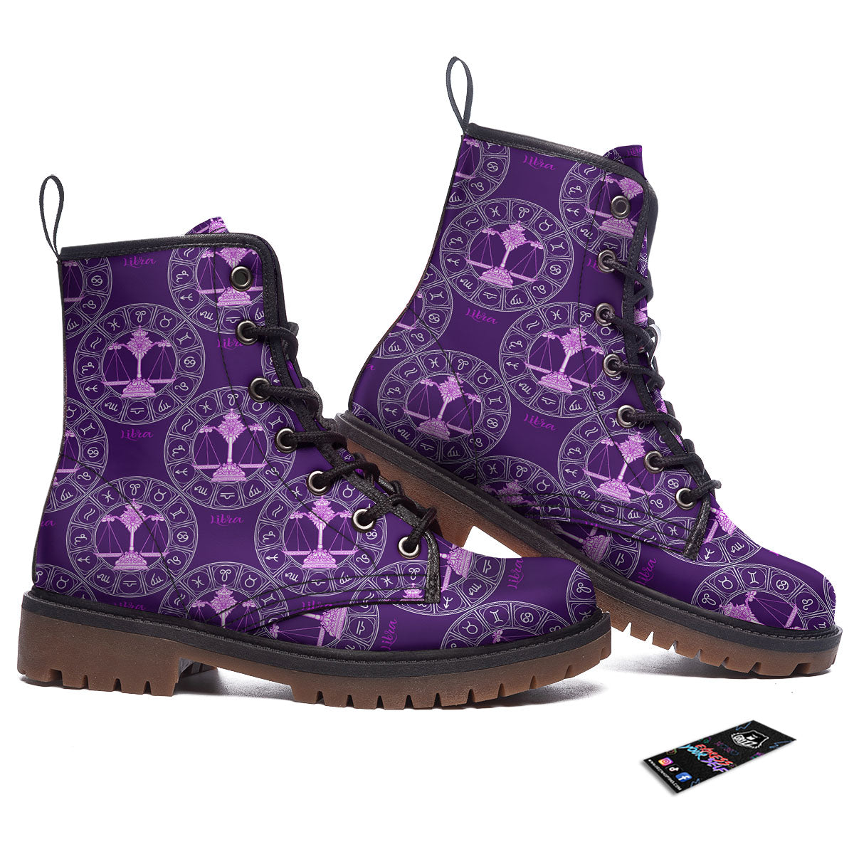 Zodiac Libra Purple Print Pattern Work Boots-grizzshop