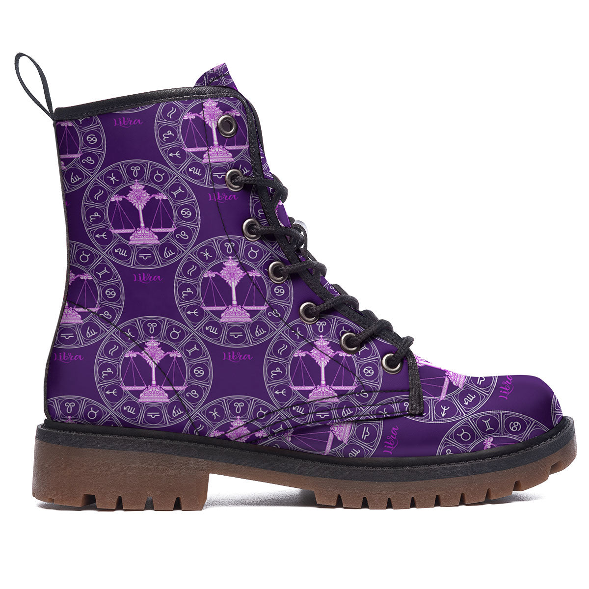 Zodiac Libra Purple Print Pattern Work Boots-grizzshop