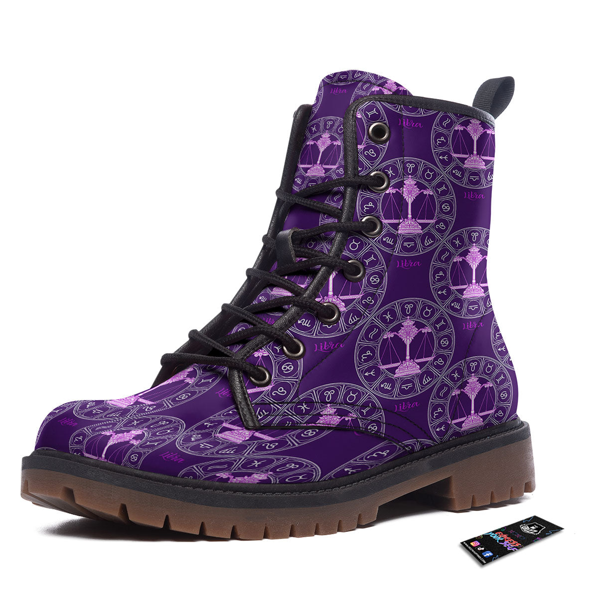 Zodiac Libra Purple Print Pattern Work Boots-grizzshop