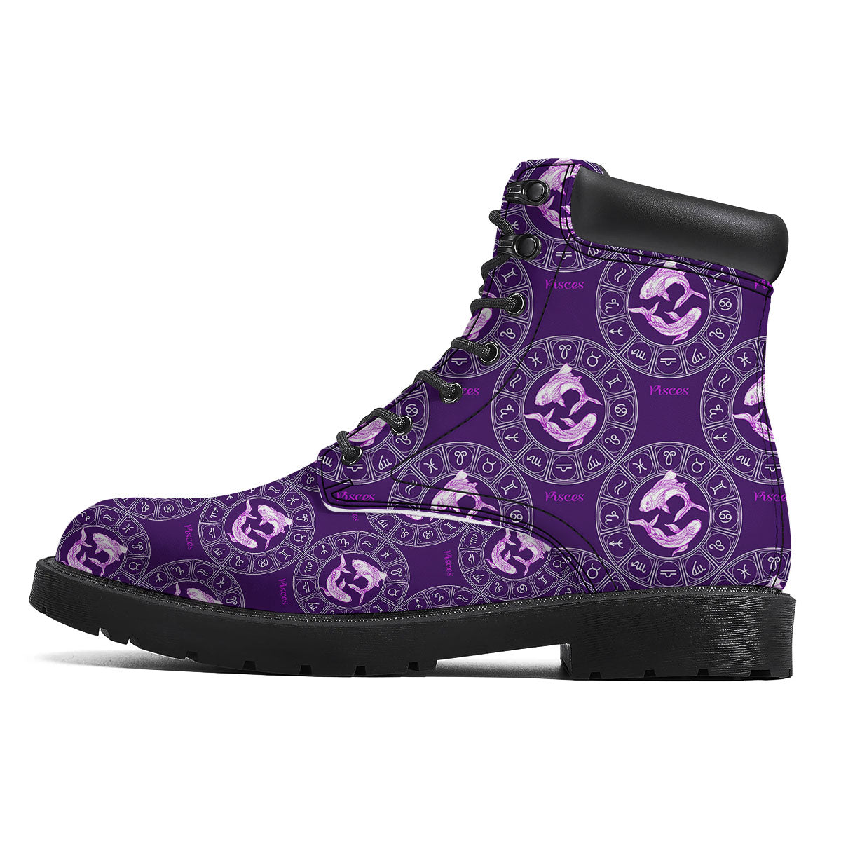 Zodiac Pisces Purple Print Pattern Boots-grizzshop