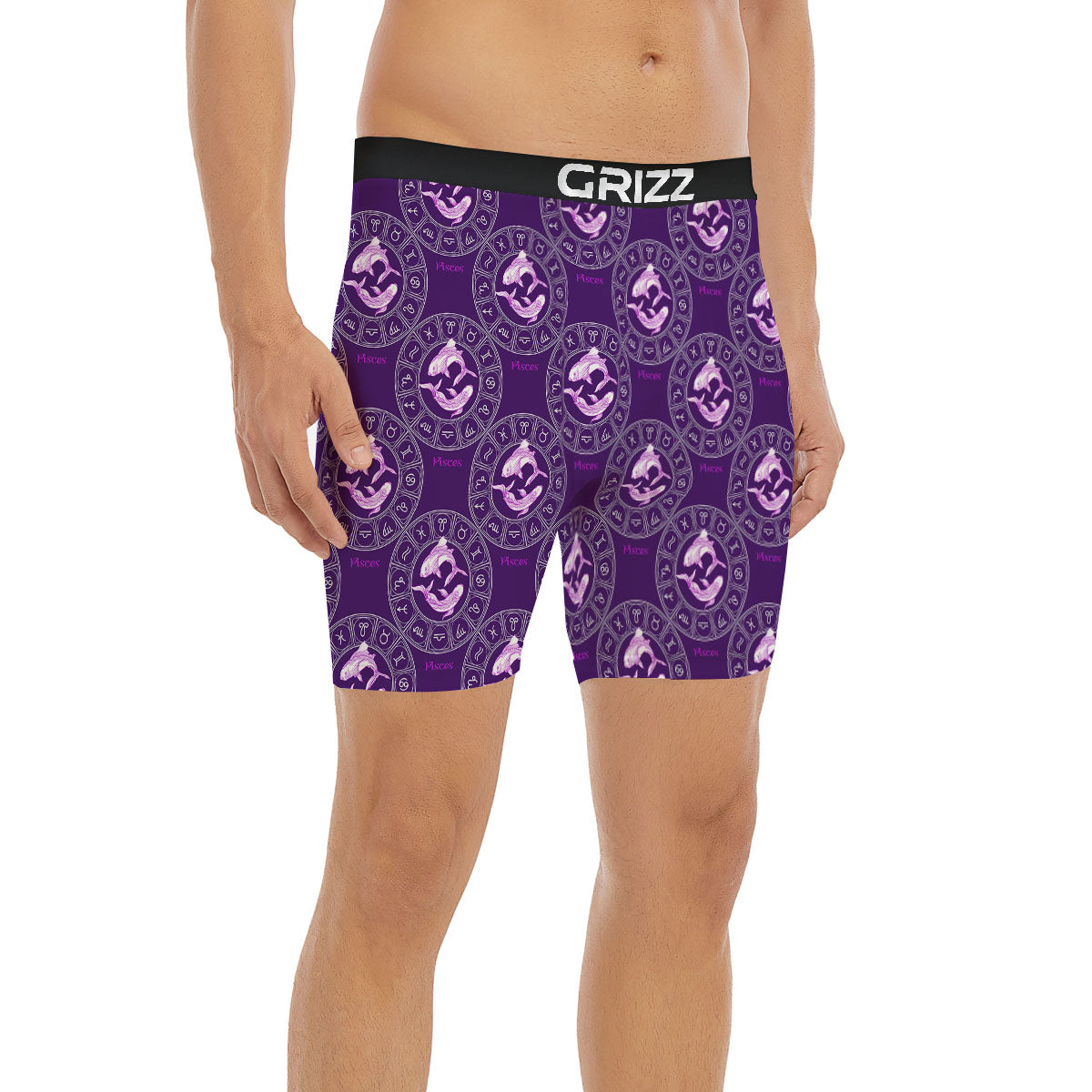 Zodiac Pisces Purple Print Pattern Boxer Briefs-grizzshop
