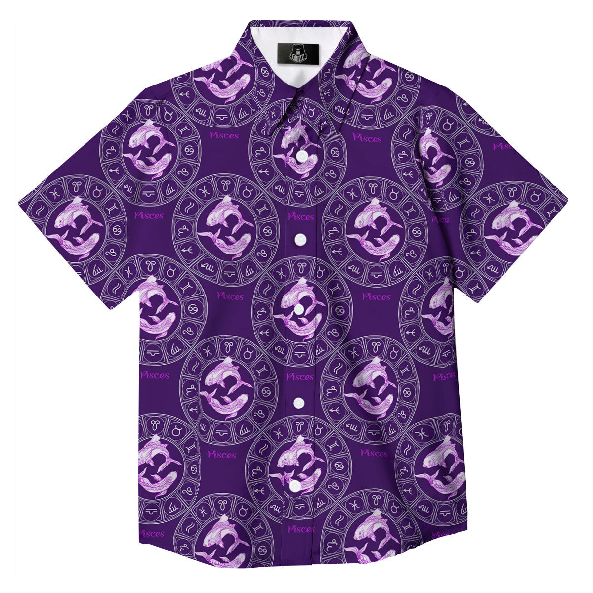 Zodiac Pisces Purple Print Pattern Button Up Shirt-grizzshop
