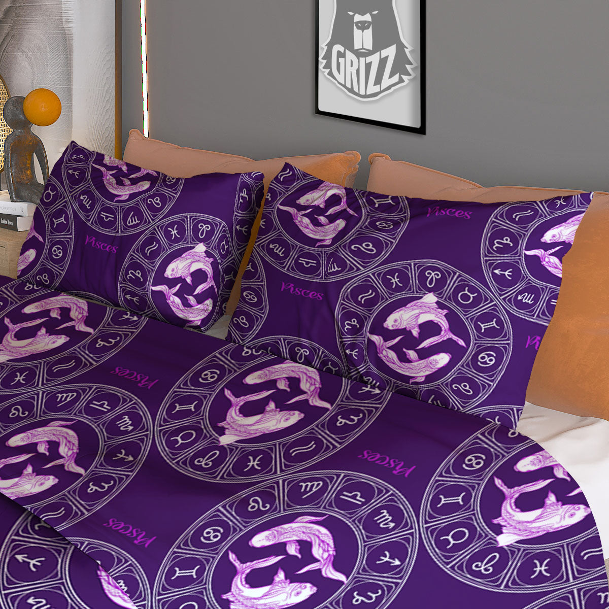 Zodiac Pisces Purple Print Pattern Duvet Cover Bedding Set