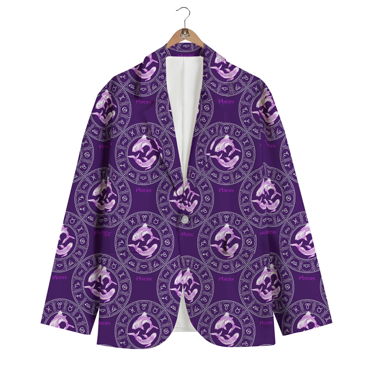 Zodiac Pisces Purple Print Pattern Men's Blazer-grizzshop