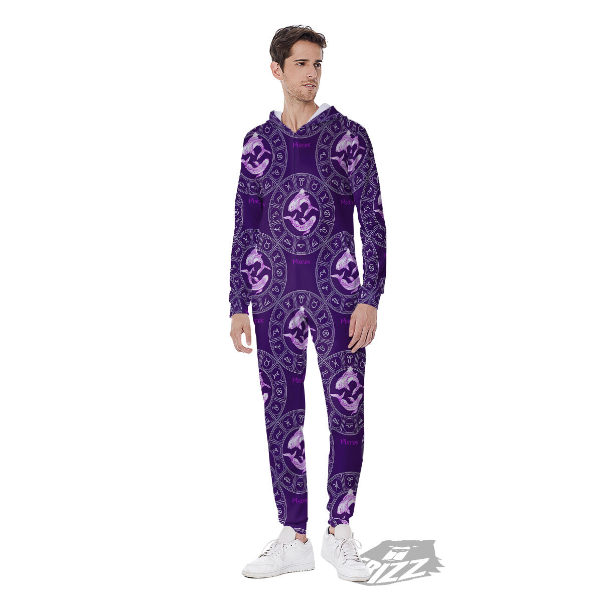 Zodiac Pisces Purple Print Pattern Men's Jumpsuit-grizzshop