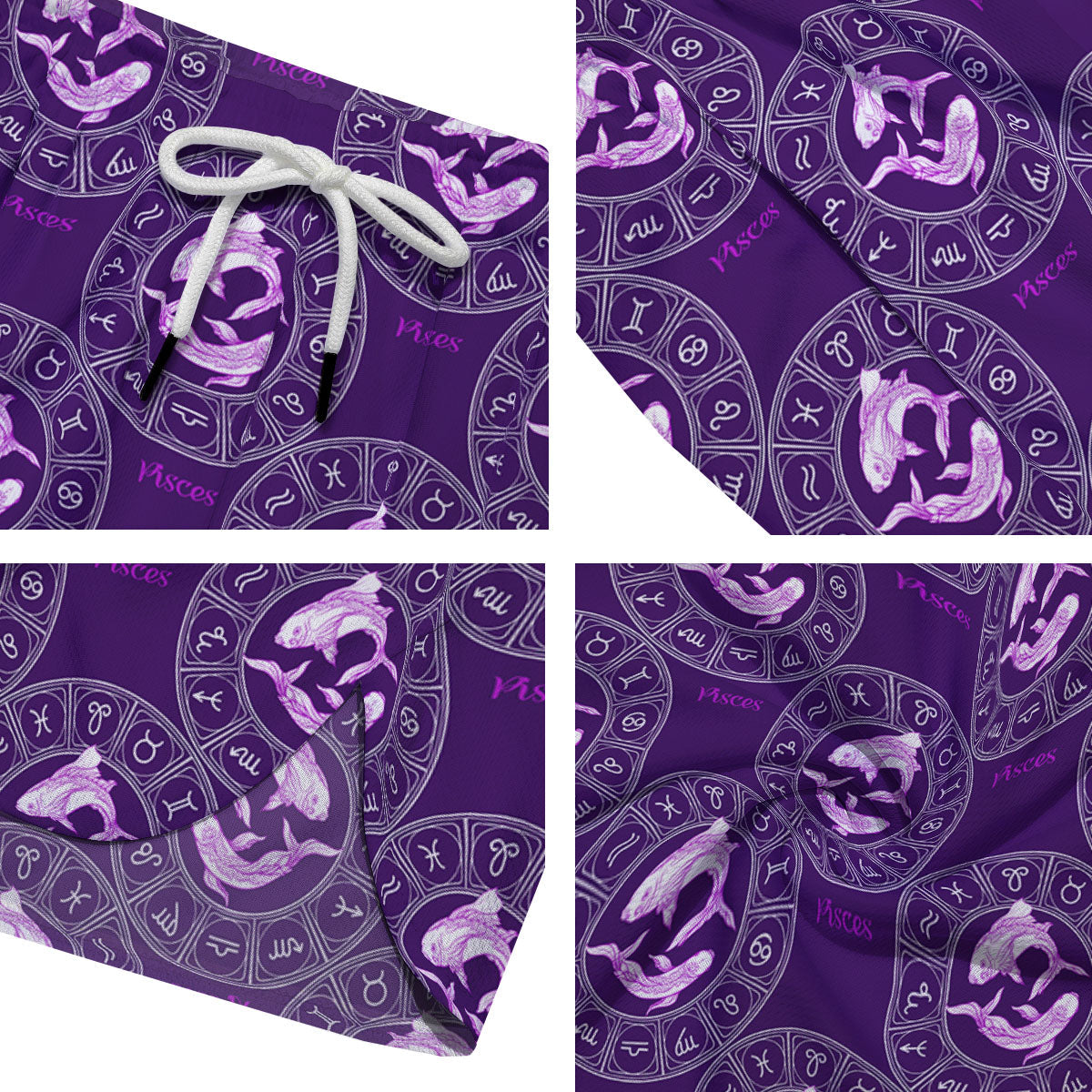 Zodiac Pisces Purple Print Pattern Men's Running Shorts-grizzshop