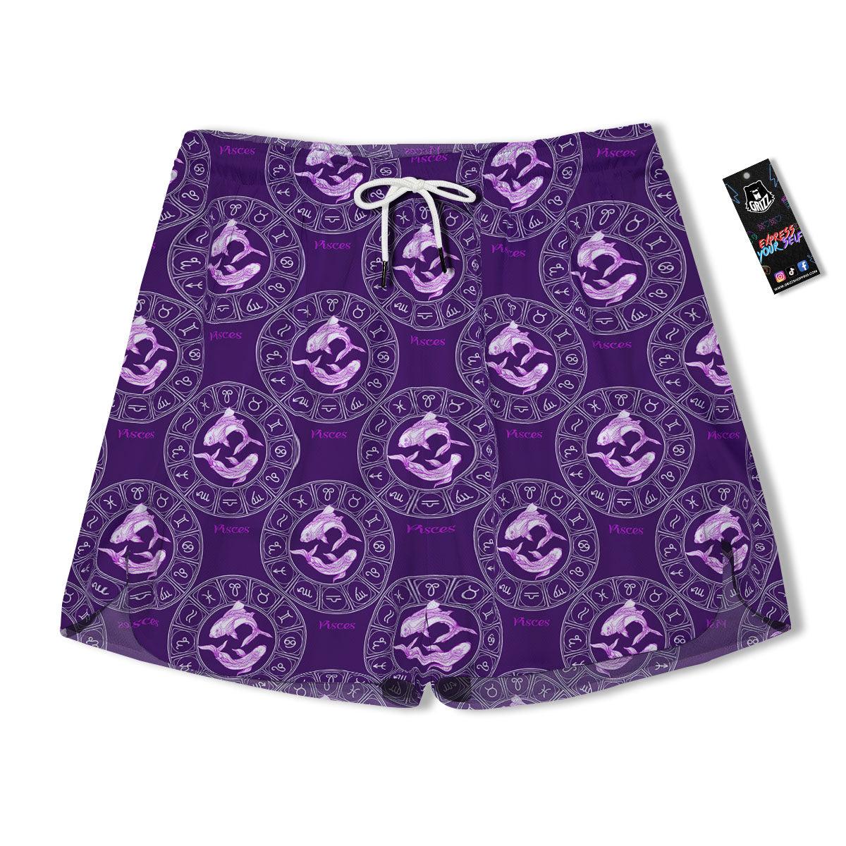 Zodiac Pisces Purple Print Pattern Men's Running Shorts-grizzshop