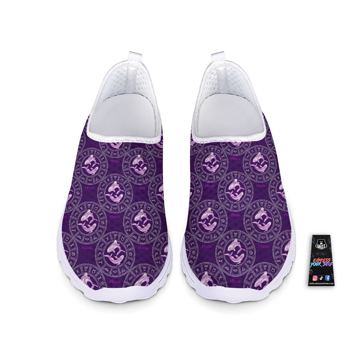 Zodiac Pisces Purple Print Pattern Nurse Shoes-grizzshop