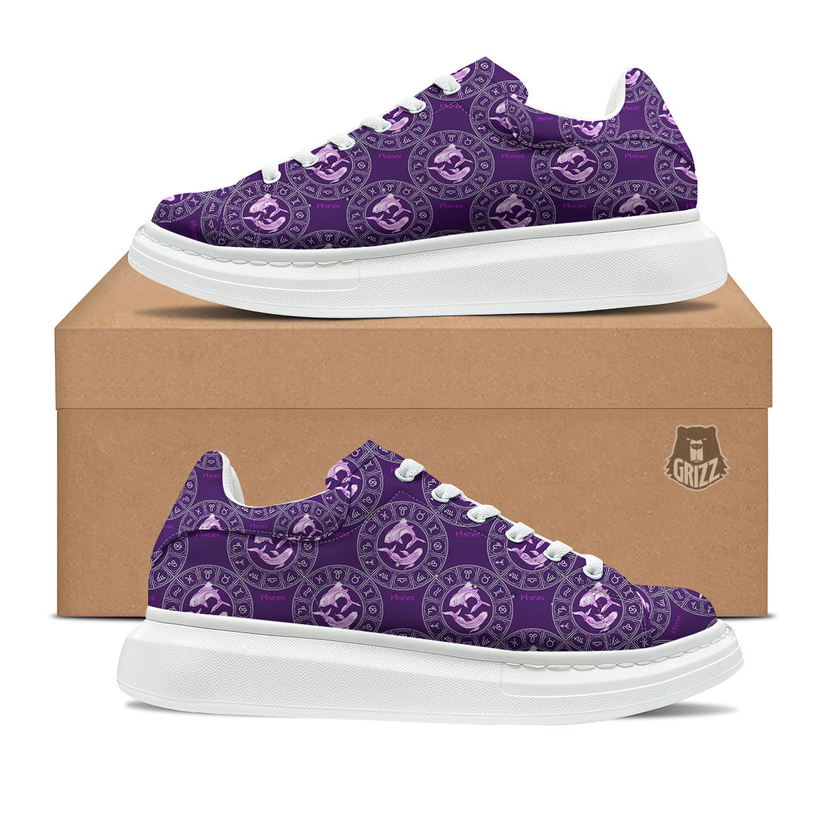 Zodiac Pisces Purple Print Pattern Platform Shoes-grizzshop