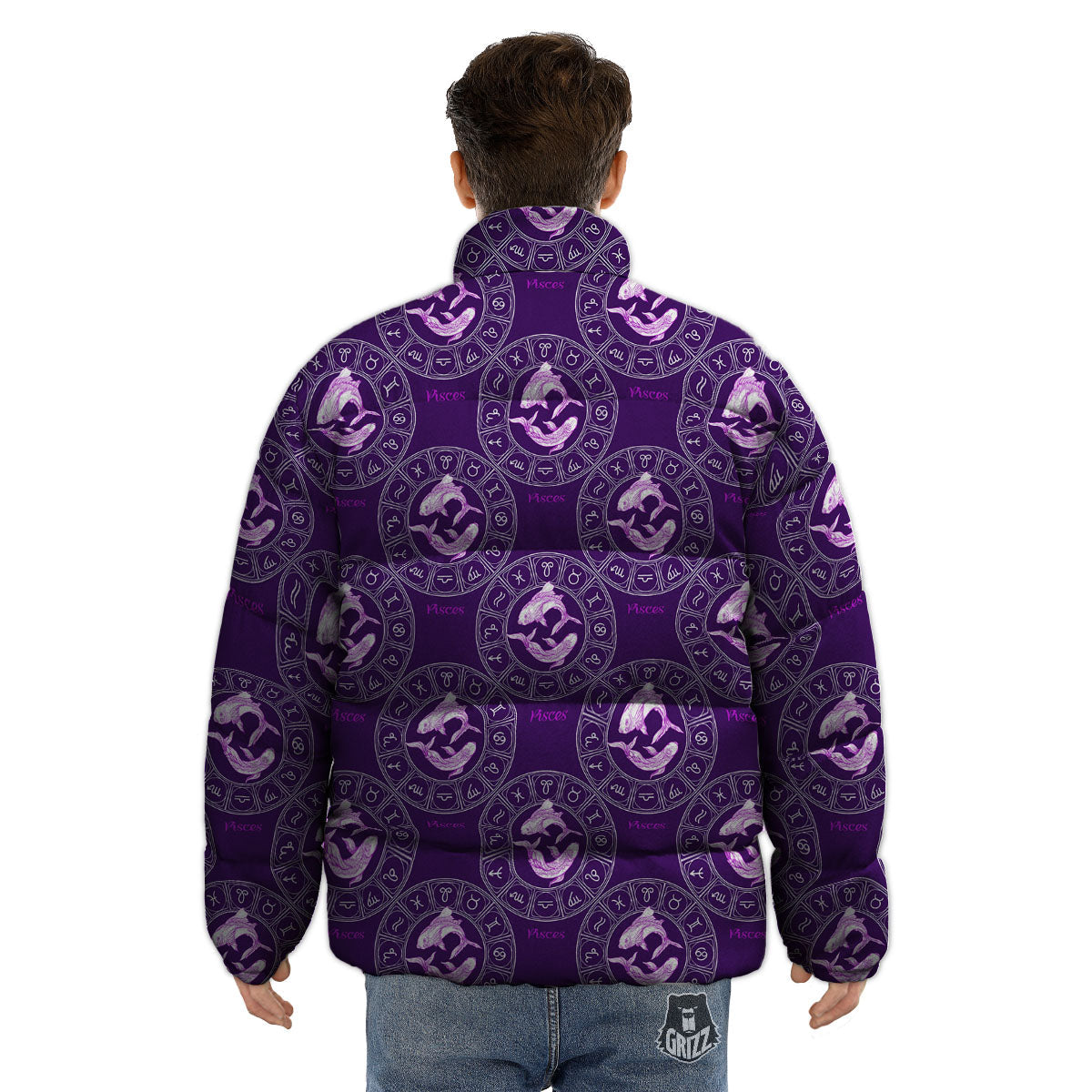 Zodiac Pisces Purple Print Pattern Puffer Jacket-grizzshop