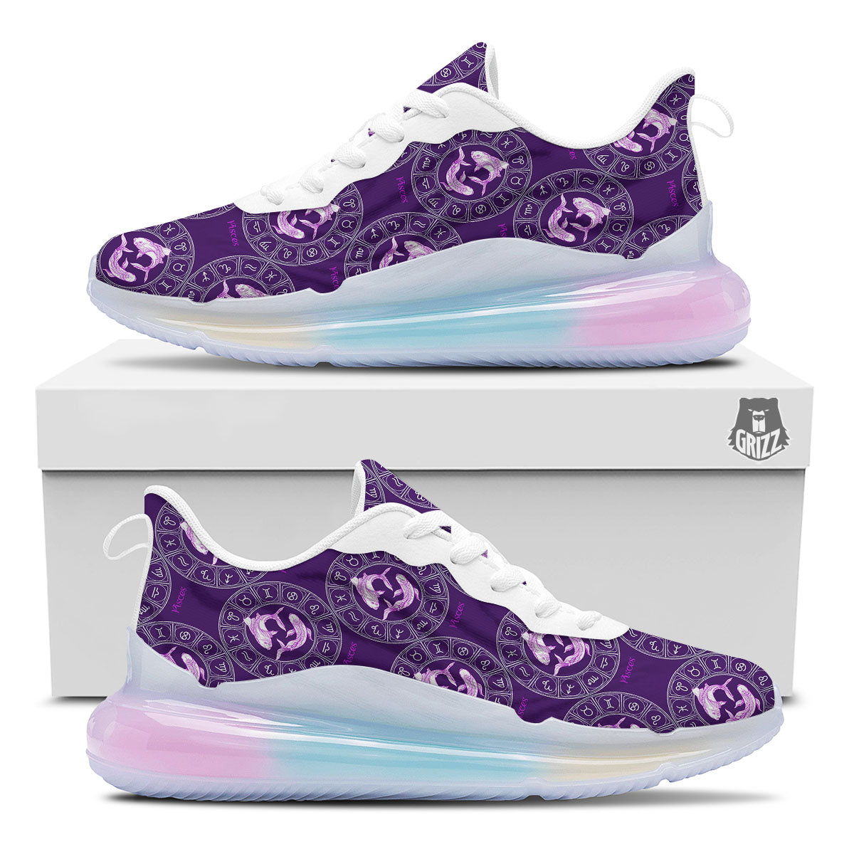 Zodiac Pisces Purple Print Pattern Running Sneakers-grizzshop